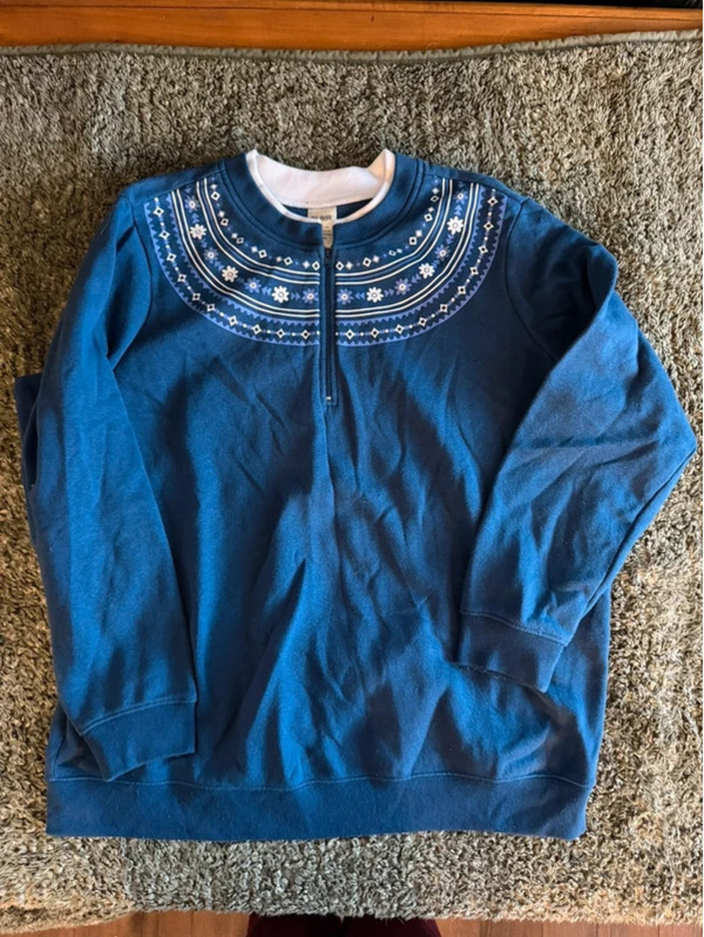 Blair Blue Pullover Sweatshirt with Floral Pattern and Half-Zip